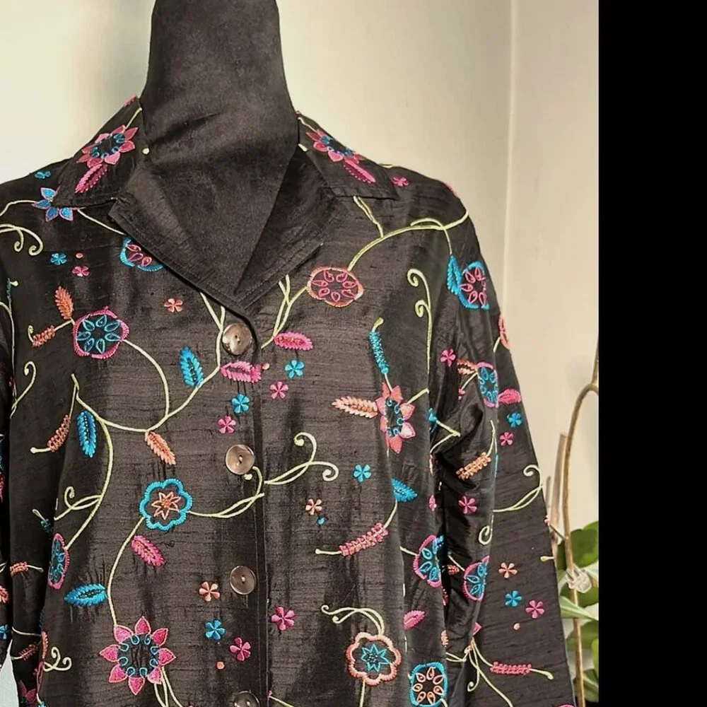Vintage Laura Ashley PM Jacket Embroidered  100%‎ Silk CottageCore CoquetteGirl - Picture 9 of 9